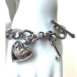 ✨ Vintage Juicy Couture Silver Tone Puff Heart Chunky Chain Link Bracelet